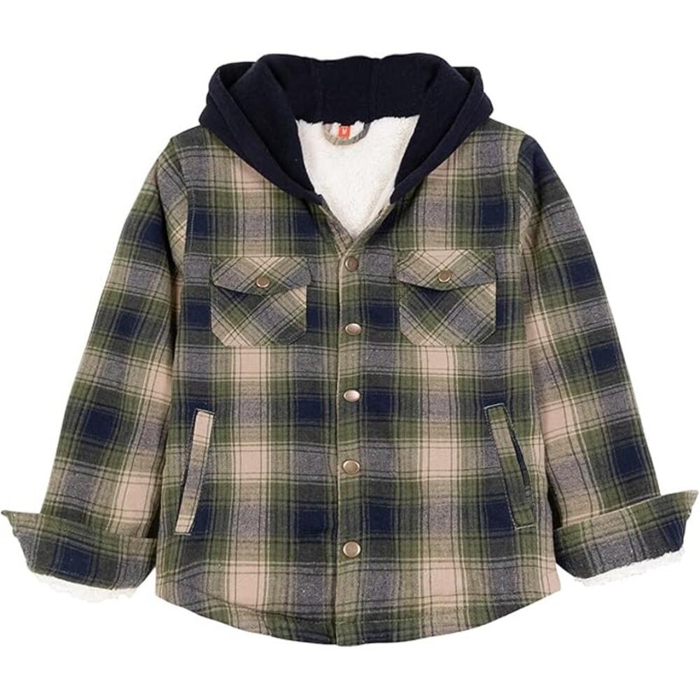 NEW Kids Plaid Flannel Shacket Size S Sherpa Lined Hooded Jacket